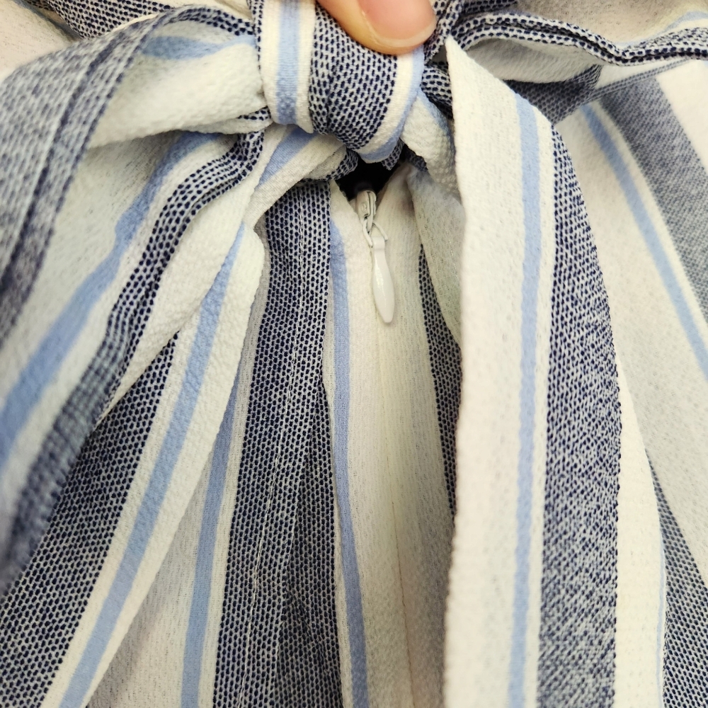 Aqua by Bloomingdale's Flowy High-Waisted Striped Wrap Tie Pants - Blue & White - Picture 4 of 10